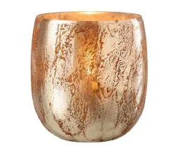 Sale * Photophore En Verre "Vintage" 16Cm Marron Et Or
