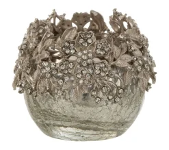 Outlet * Photophore Rond Design Metal "Bijou" 8Cm Argent