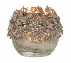 Outlet * Photophore Rond Design Metal "Bijou" 8Cm Argent