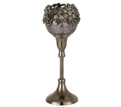 Best Sale * Photophore Sur Pied Avec Bijoux "Gilo" 24Cm Gris
