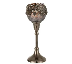 Best Sale * Photophore Sur Pied Avec Bijoux "Gilo" 24Cm Gris
