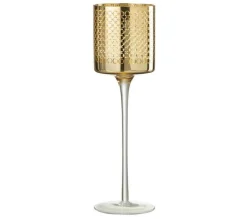 Store * Photophore Sur Pied "Cercles En Verre" 30Cm Or