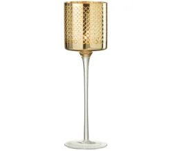 Store * Photophore Sur Pied "Cercles En Verre" 30Cm Or