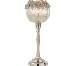 Hot * Photophore Sur Pied En Metal "Bijou" 33Cm Argent