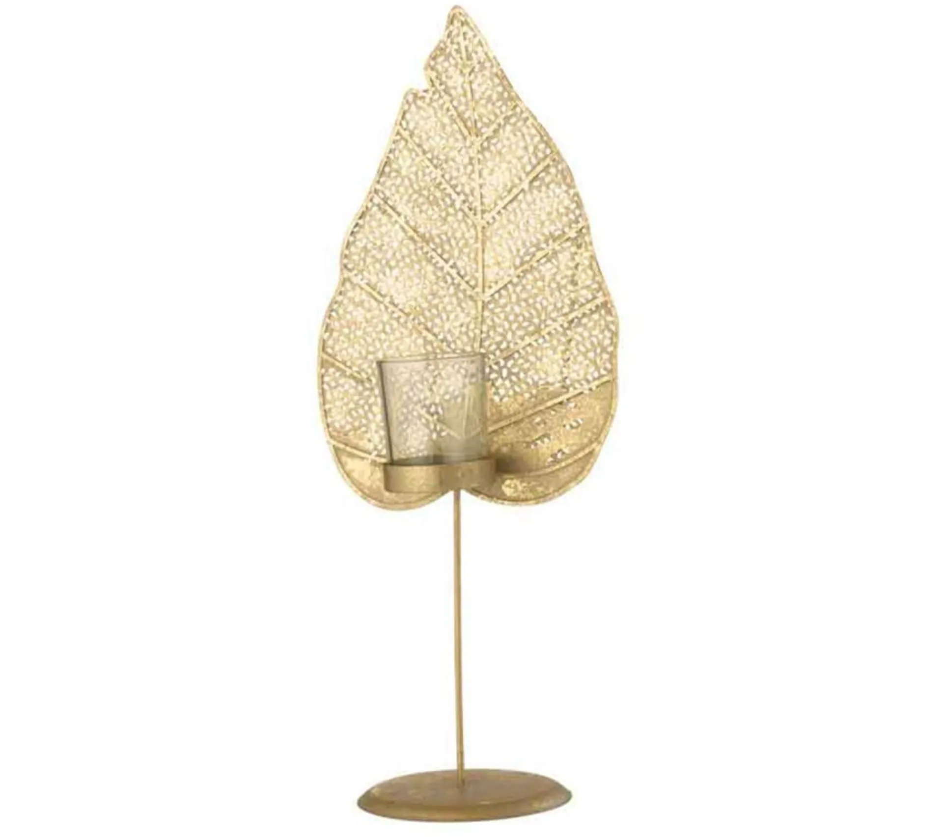 Discount * Photophore Sur Pied "Feuille Metal" 50Cm Or