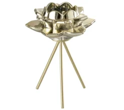 Flash Sale * Photophore Sur Pied "Fleur Verre" 21Cm Or