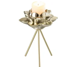 Flash Sale * Photophore Sur Pied "Fleur Verre" 21Cm Or