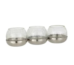 Online * Photophore Verre Craquele "3 Boules" 27Cm Argent