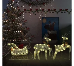 New * Renne Et Traineau De Décoration De Noël 60 Led Exterieur Dore