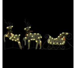 New * Renne Et Traineau De Décoration De Noël 60 Led Exterieur Dore