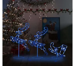 Sale * Renne Et Traineaux Noël Volant Acrylique 260X21X87 Cm Bleu