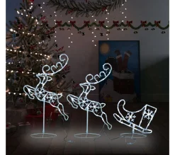 Hot * Renne/Traineaux Noël Volant Acrylique 260X21X87 Cm Blanc Froid