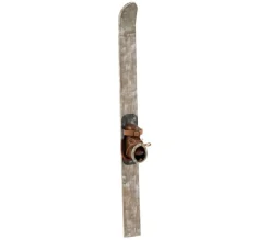 Outlet * Statue Déco Bois "Ski Et Chaussure" 76Cm Naturel
