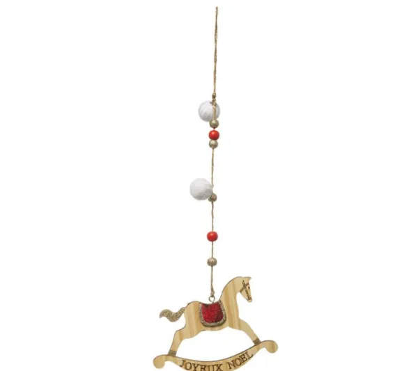 * Guirlande Et Boule De Sapin^Sujet De Noël Cheval A Bascule "La Piste" 34Cm Beige