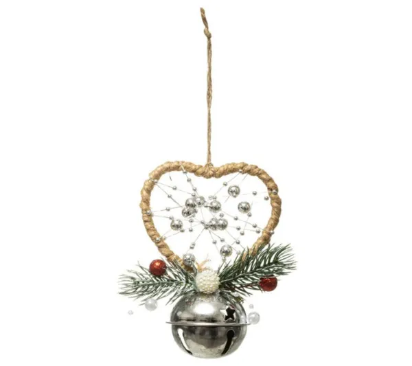 * Guirlande Et Boule De Sapin^Sujet De Noël Grelot "Heritage" 12Cm Argent Et Beige