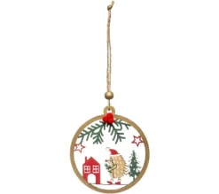 * Guirlande Et Boule De Sapin^Sujet De Noël Herisson "Soir" 9Cm Naturel Et Rouge