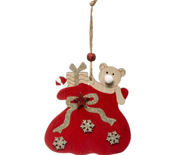 * Guirlande Et Boule De Sapin^Sujet De Noël Hotte Ours "Soir" 18Cm Rouge