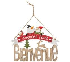 * Guirlande Et Boule De Sapin^Sujet De Noël Pancarte "Soir" 29Cm Naturel Et Rouge