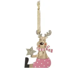 * Guirlande Et Boule De Sapin^Sujet De Noël Renne "Dis Maman" 10Cm Rose