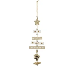 * Guirlande Et Boule De Sapin^Sujet De Noël Sapin "Cocon" 31Cm Blanc Et Naturel