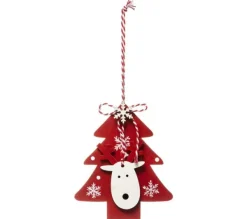 * Guirlande Et Boule De Sapin^Suspension En Bois Sapin Et Renne - L. 10 X P. 0,8 X H. 21 Cm - Rouge Et Blanc